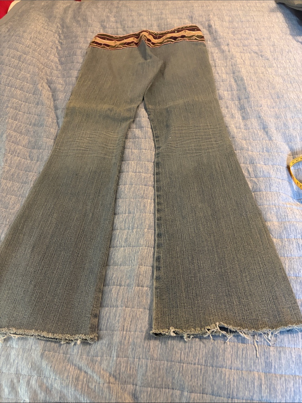 Dollhouse Light Blue Faded Flare Jeans with Embroidered Multicolor Waist - Picture 8 of 8